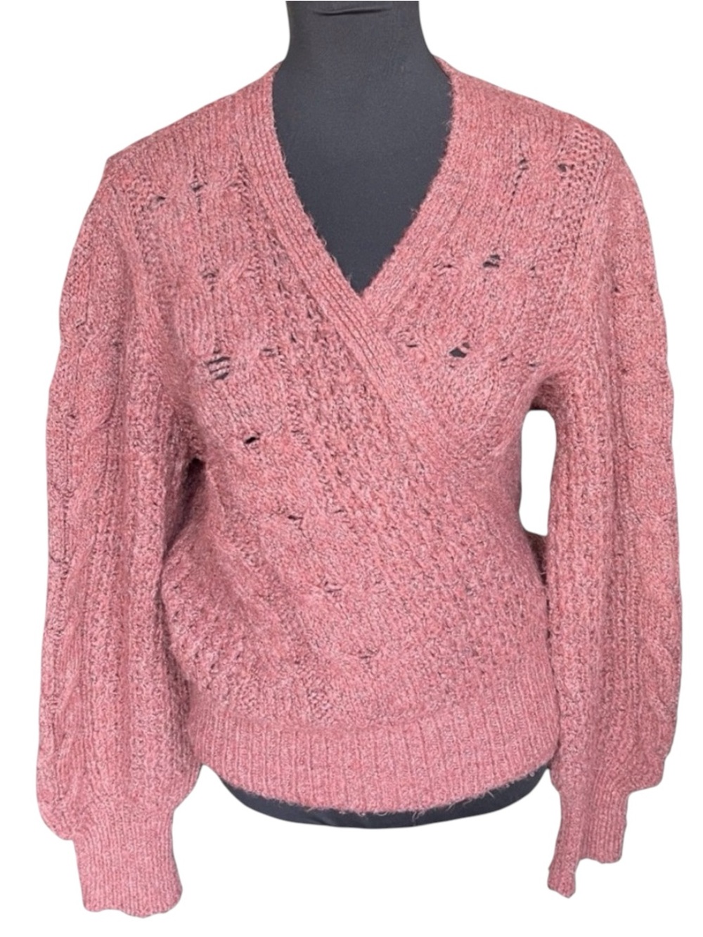 CREAM Brand Rusty Pink Lace Knit Wrap Cardigan Sweater (S)